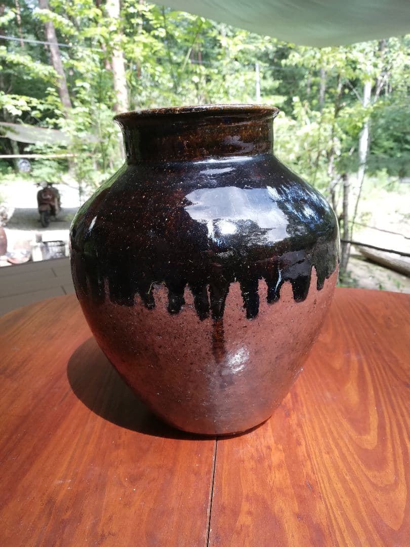 年代物、備前焼?黒釉薬壺