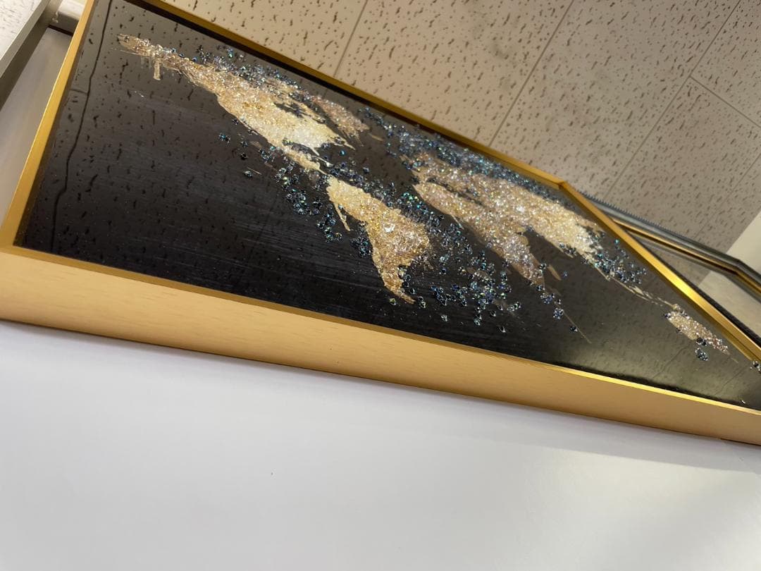 水晶絵　世界地図　アートパネル　クリスタル　立体　絵画　アート　パネル　壁画