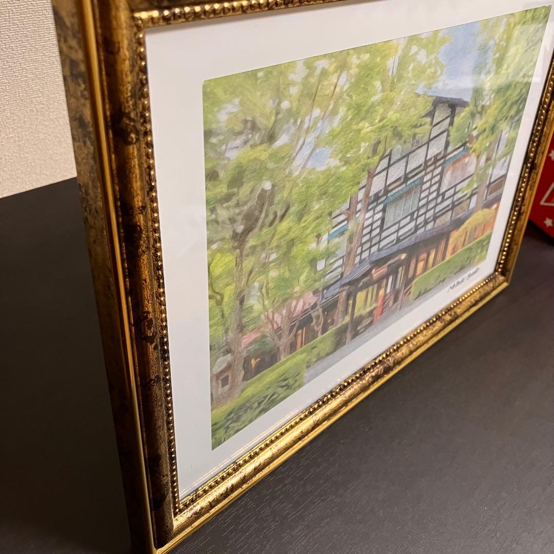 ジブリアート⑦ 風立ちぬより「万平ホテル」額装品　額縁寸法32.7㎝×24.0㎝