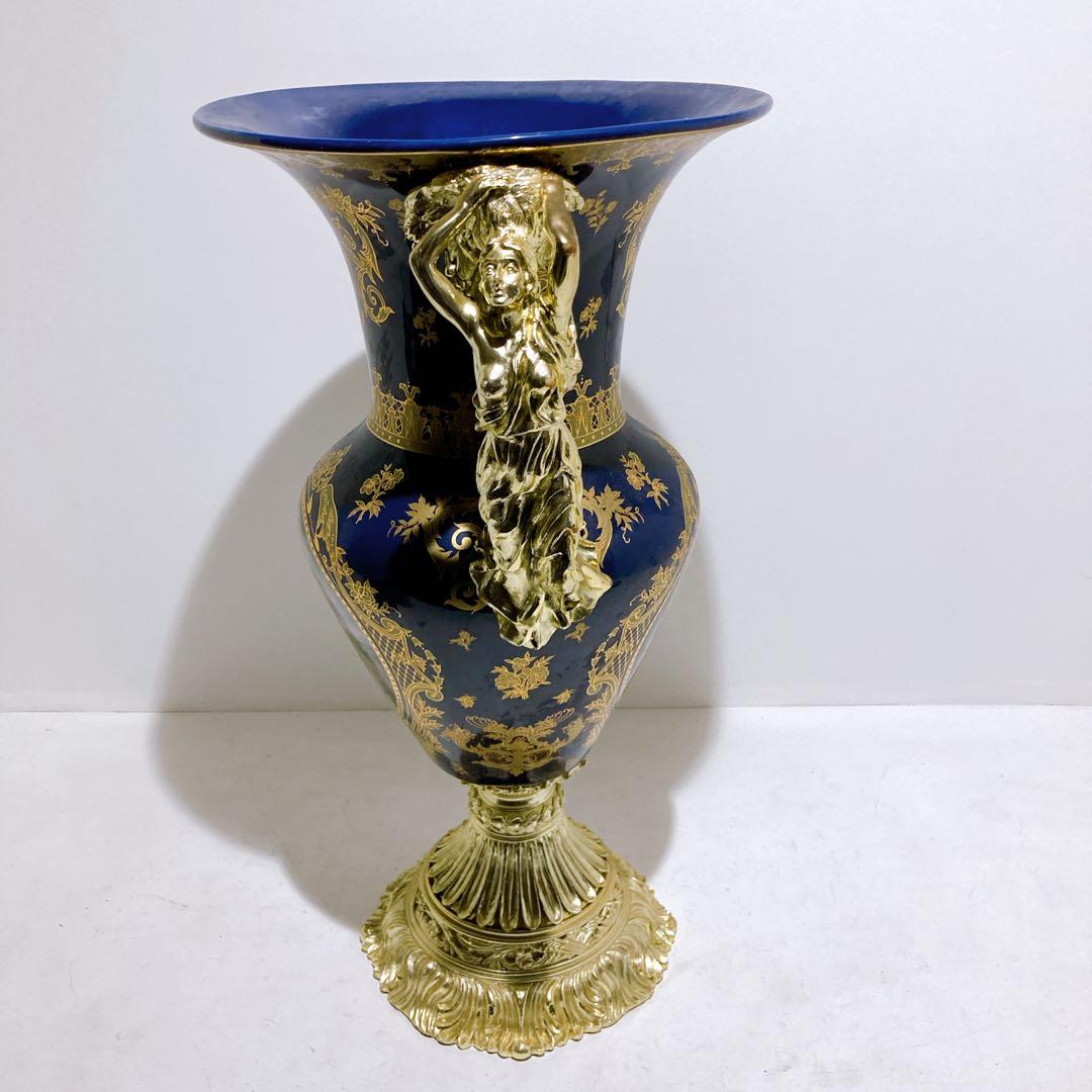 ヴィクトリアン調 花瓶 ロイヤルブルー 壺 ロココ調 インテリア ヴィーナス