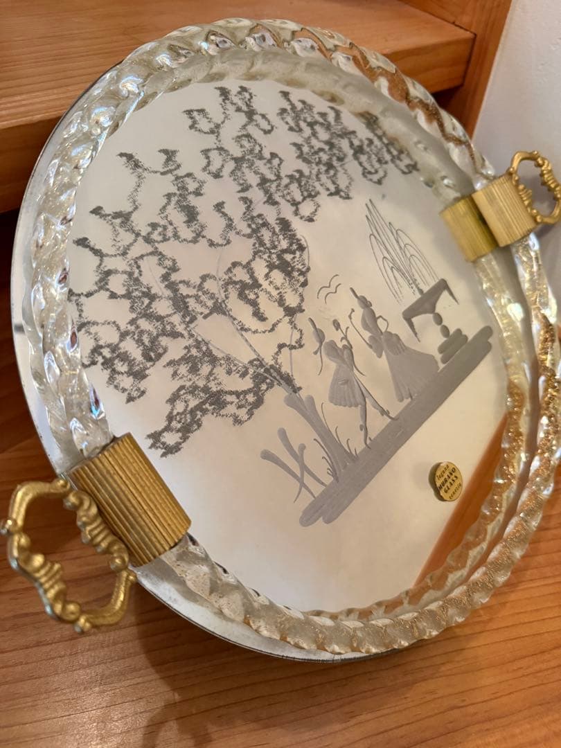 イタリア製 ベネチアンガラス ミラー　ムラーノガラス　金彩　ビンテージ