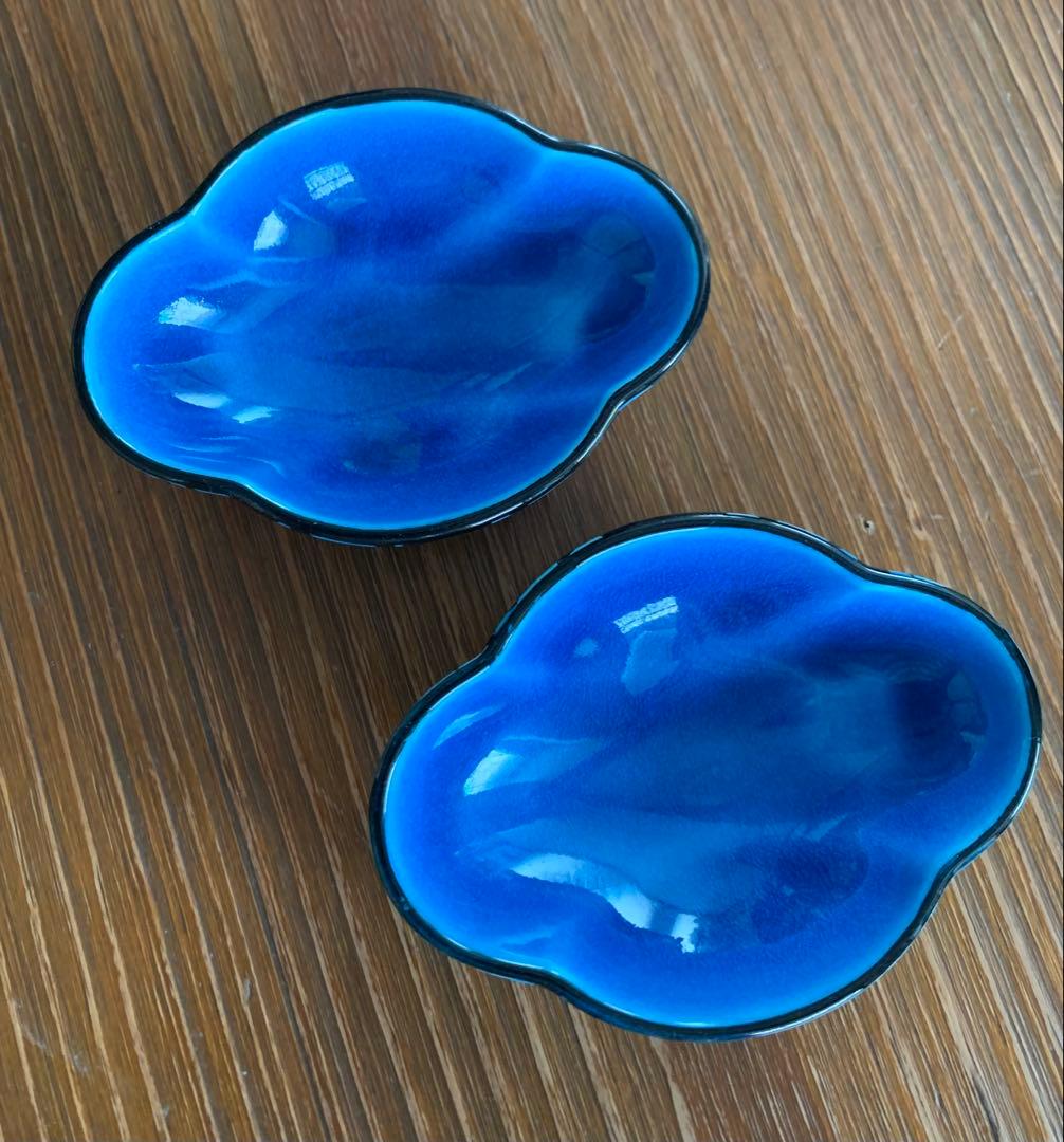 【値下げ】幸兵衛窯 青釉魚文鉢(若鮎) ４枚セット ペルシャブルー 加藤卓男