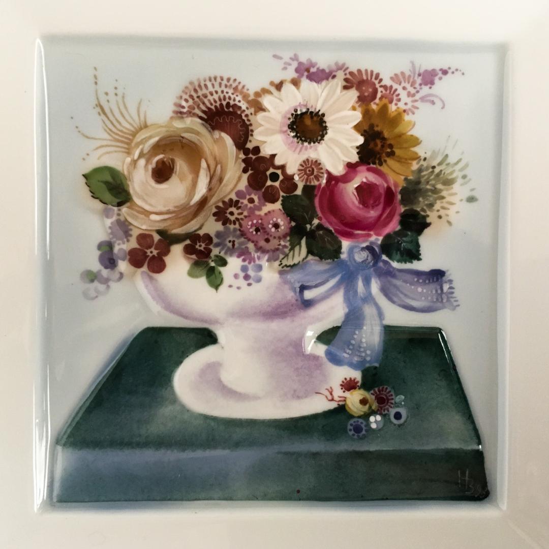 マイセン 「卓上の花束」H・ブレチュナイダー  陶板画 14.5センチ