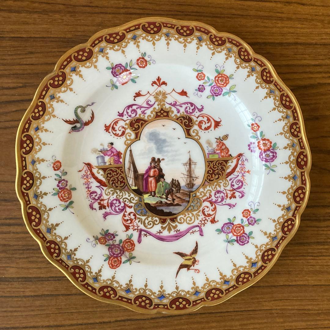 アンティーク マイセン 飾り皿 シノワズリ 額装