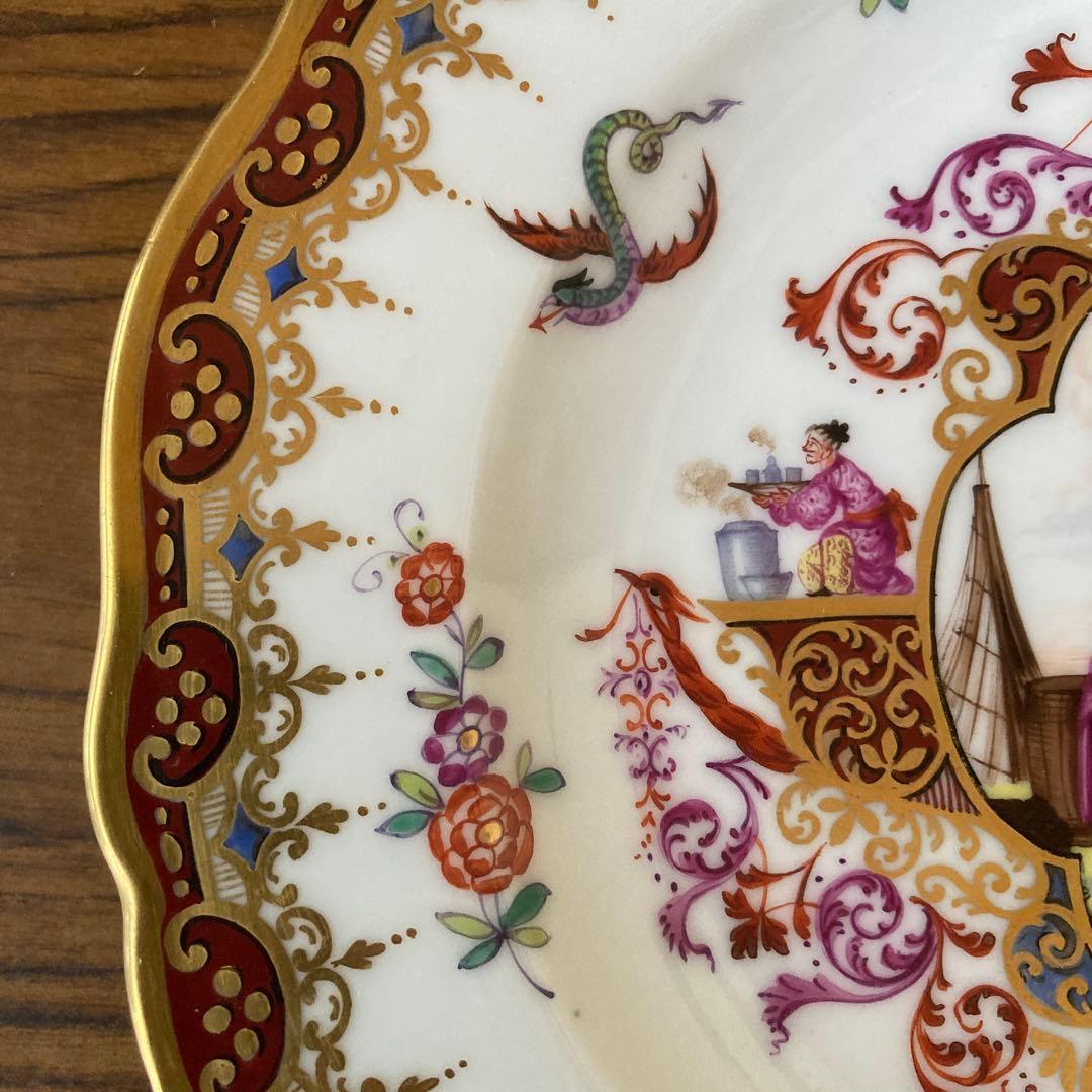 アンティーク マイセン 飾り皿 シノワズリ 額装