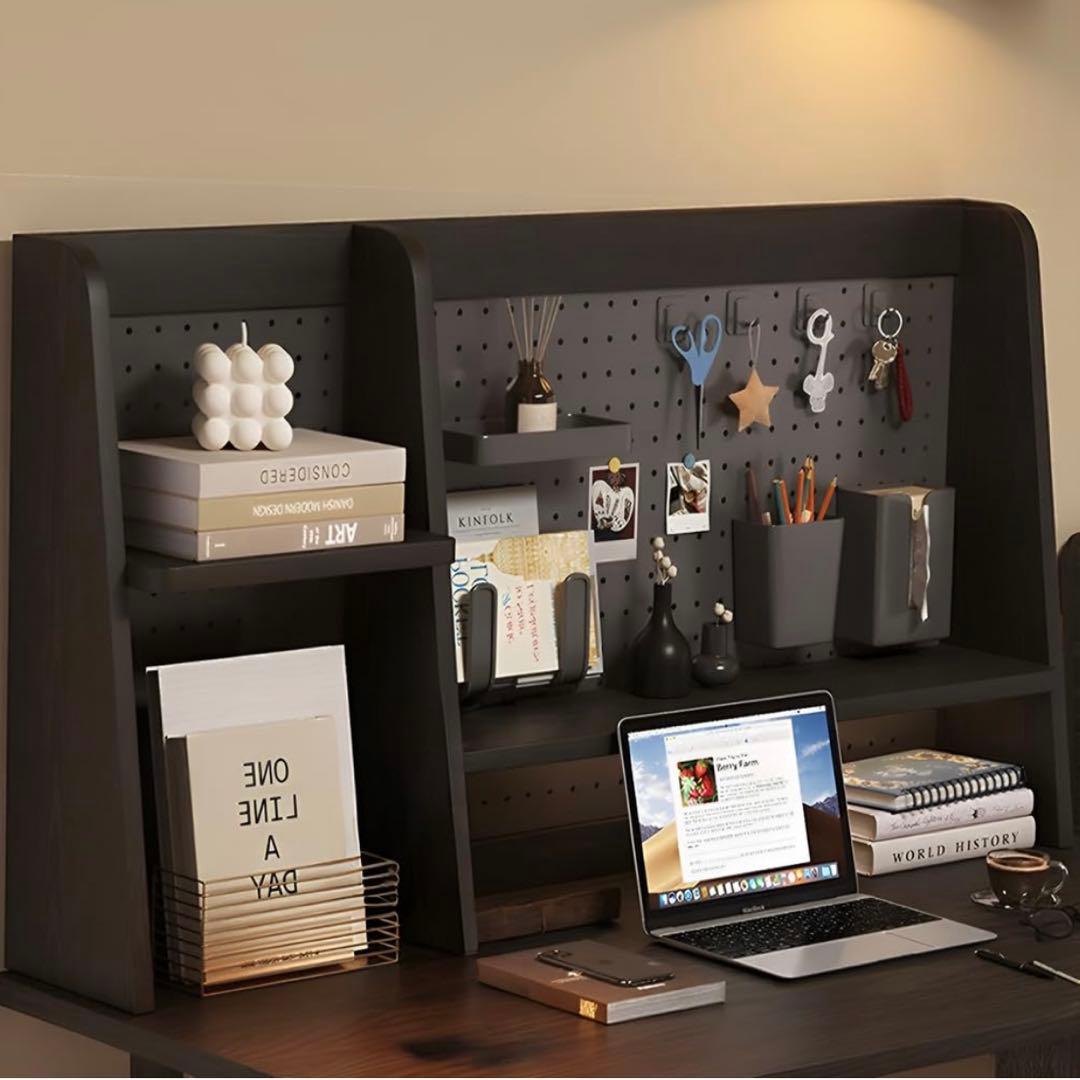 Hoshinoi 卓上ラック 机上ラック 木製 有孔ボード付き 大容量 デスク棚