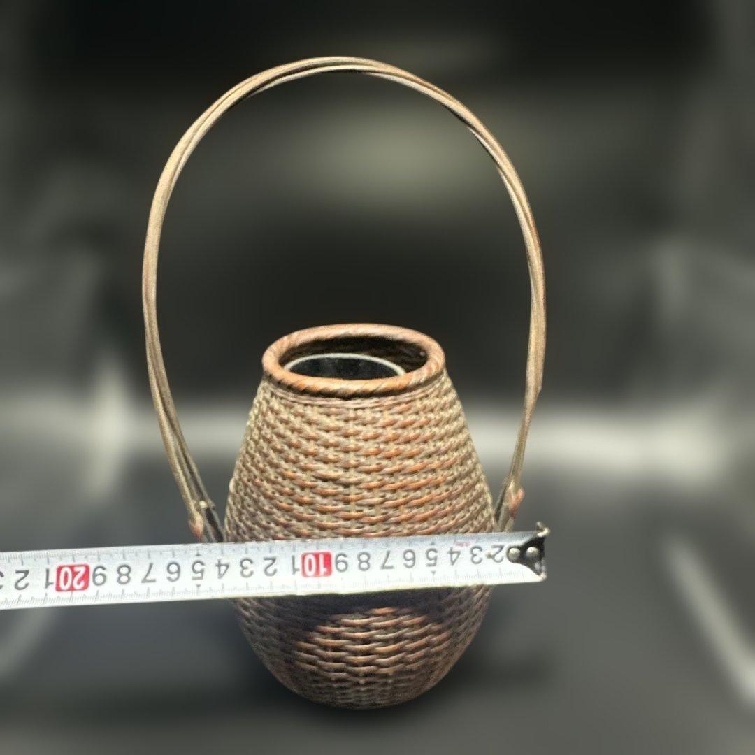 茶道具 竹編 手付花入 花籠 岩尾豊南 花器 竹製編み込みデザインかご