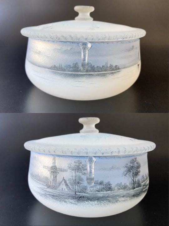 ドーム・ナンシー 阿蘭陀湖畔風景文　蓋物　エナメル　ジブレ グリザイユ　オランダ