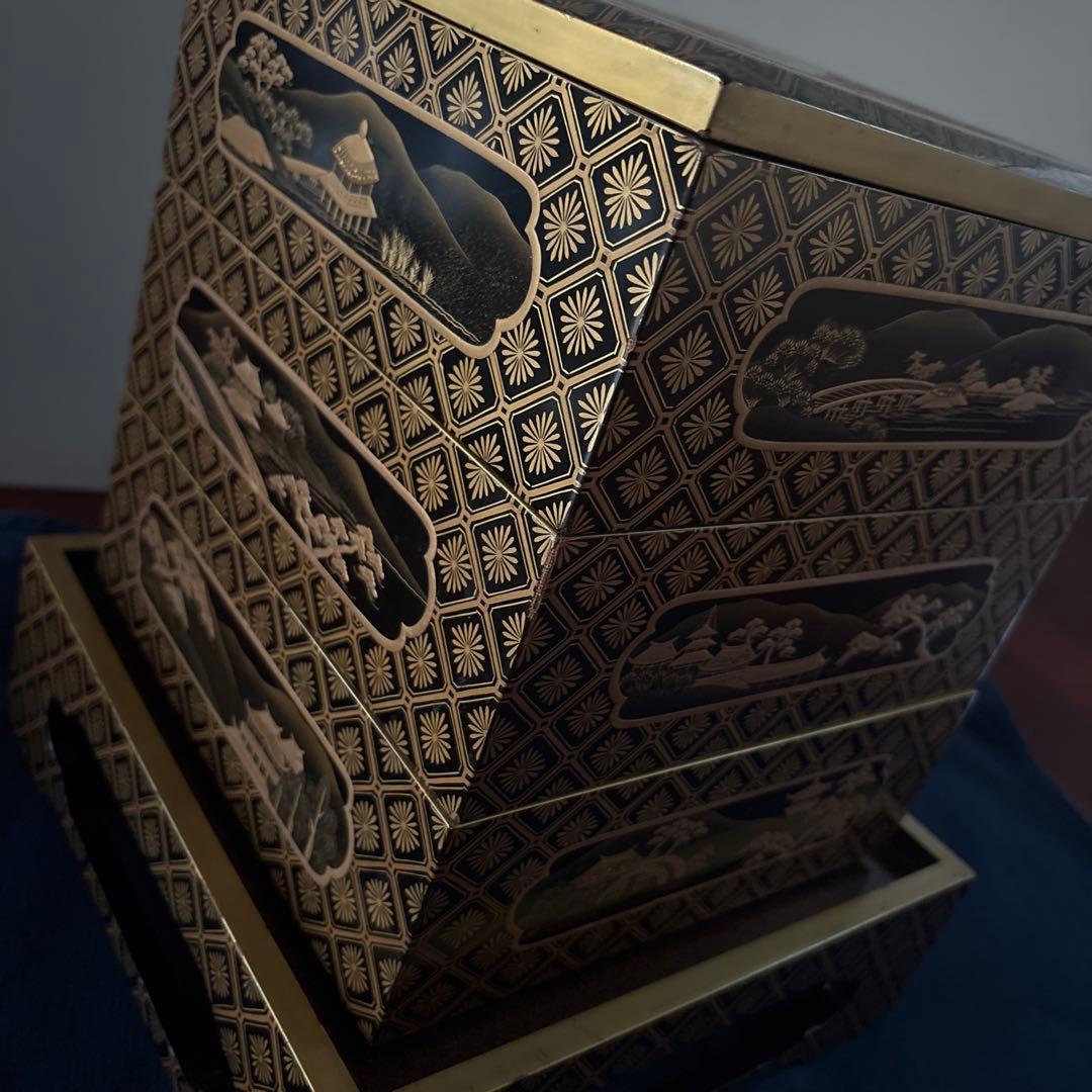 漆塗り重箱 蒔絵3段　輪島塗　骨董　アンティーク　お正月　おせち