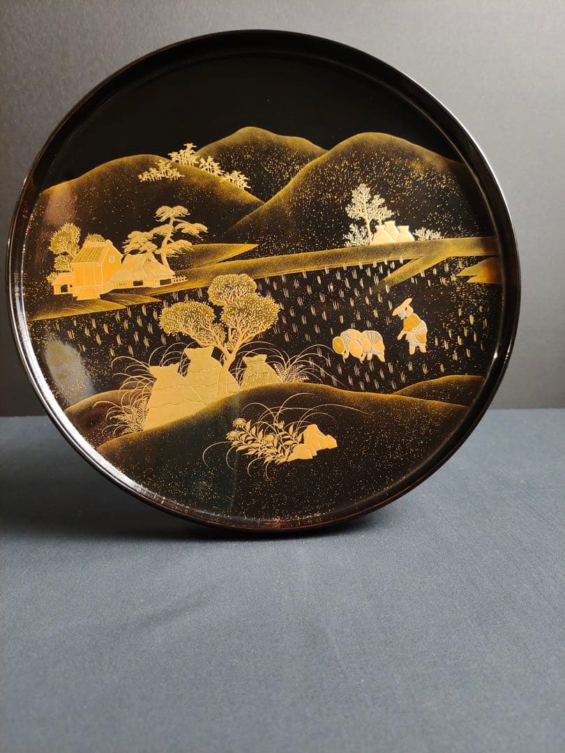 輪島塗　本金蒔絵　研ぎ出し　無傷完品　黒塗り　高杯　高月　菓子器　時代物　漆芸