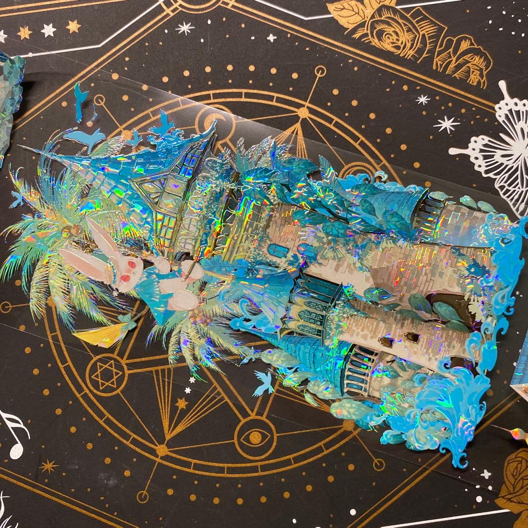 【9185】海外　マステ　中古巻　貝殻光マスキングテープ　緑　狐　兎　動物装飾系