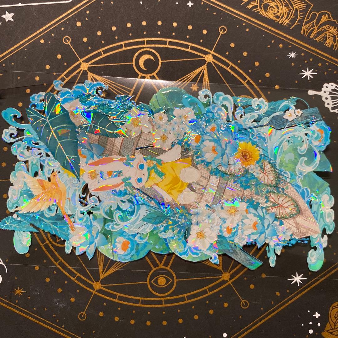 【9185】海外　マステ　中古巻　貝殻光マスキングテープ　緑　狐　兎　動物装飾系