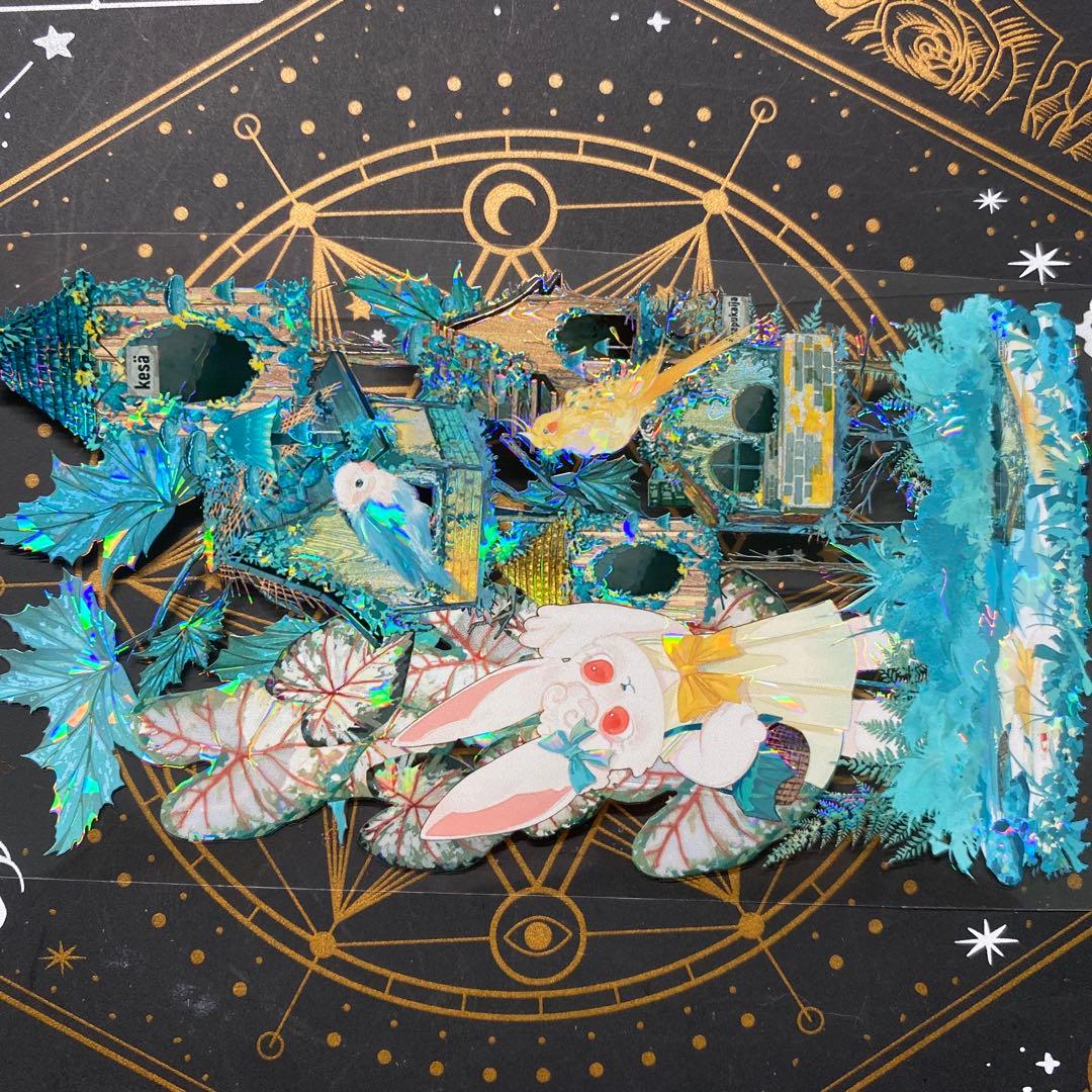 【9185】海外　マステ　中古巻　貝殻光マスキングテープ　緑　狐　兎　動物装飾系