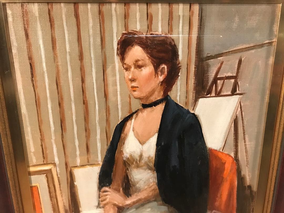 荒木義太郎「アトリエの中のバレリーナ」油彩Ｆ６号　画面右下額裏に直筆サイン有り