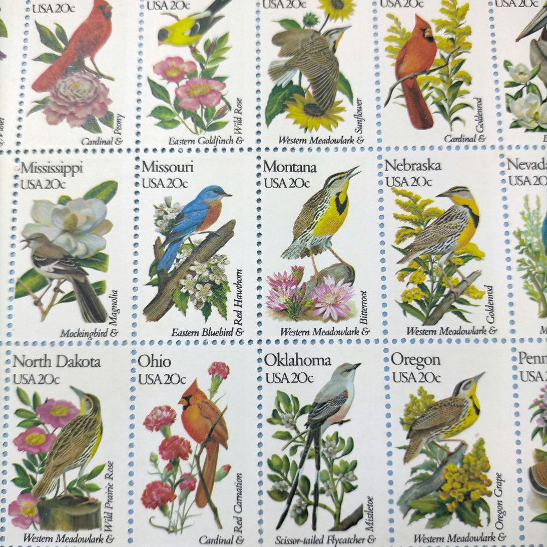 2772 外国切手 アメリカ 【人気品】州立鳥と花 50種完セットシート 未使用