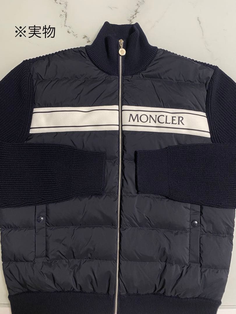 MONCLER メンズ 前面のみダウン入りジップカーディガン　ニット【ネイビー】