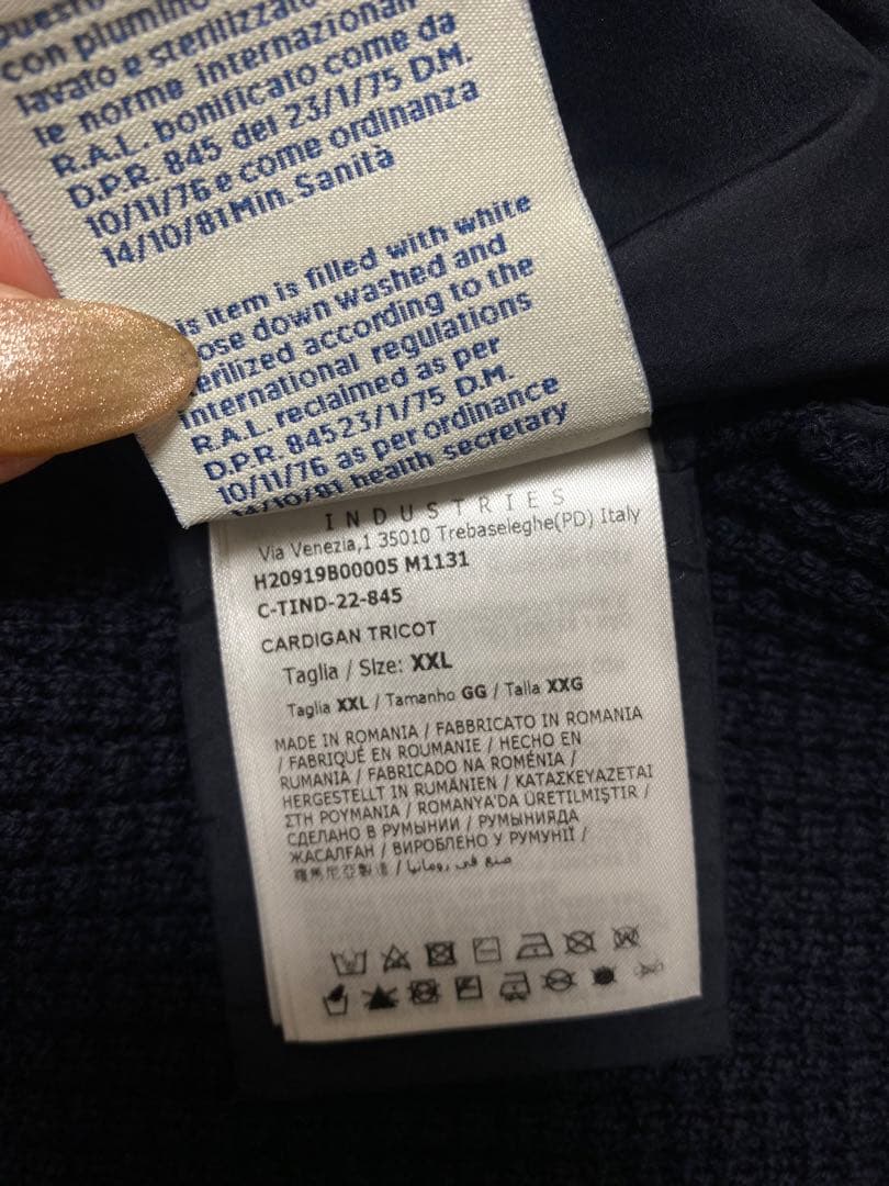 MONCLER メンズ 前面のみダウン入りジップカーディガン　ニット【ネイビー】