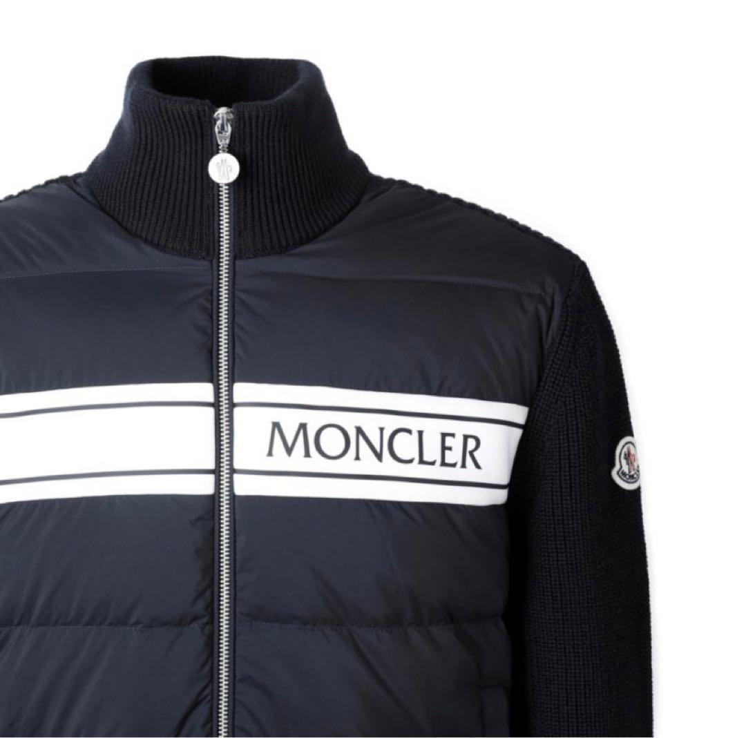 MONCLER メンズ 前面のみダウン入りジップカーディガン　ニット【ネイビー】