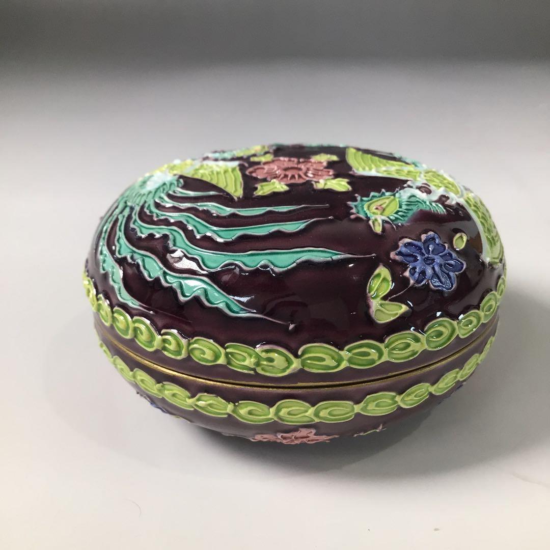 Ｓ２１８　香合　『平安　永泉造』『紫交趾』『鳳凰文』『丸香合』　共箱　茶道具