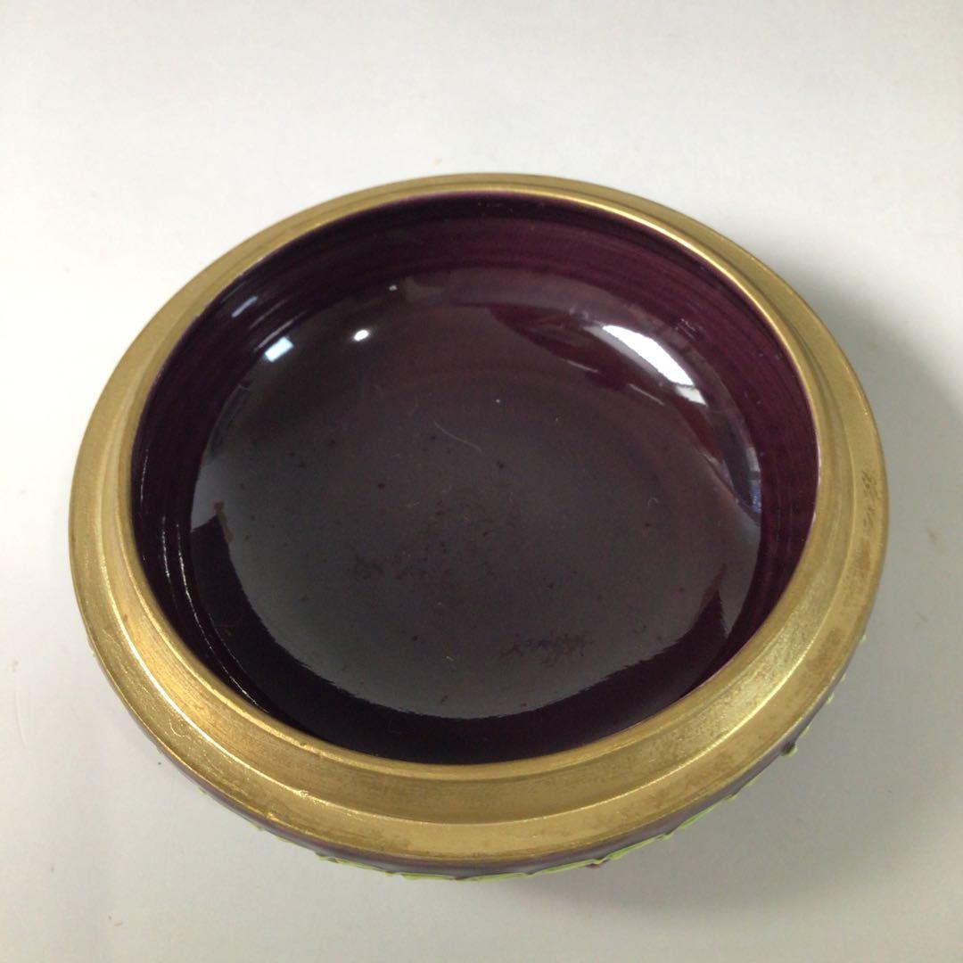 Ｓ２１８　香合　『平安　永泉造』『紫交趾』『鳳凰文』『丸香合』　共箱　茶道具