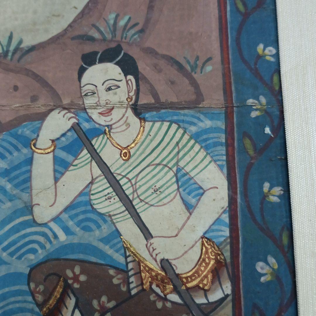 4445）タイの寺院画・宗教画？？？　水彩系の直筆　詳細不明