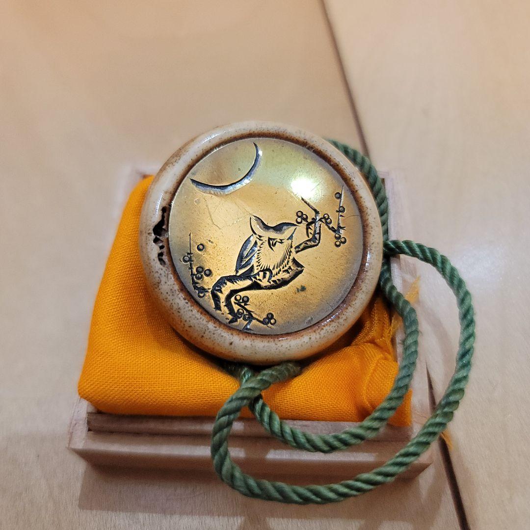 根付 饅頭根付 鏡蓋根付 時代 提げ物 金工 彫刻 梅鳥 根付 印籠緒締江戸期