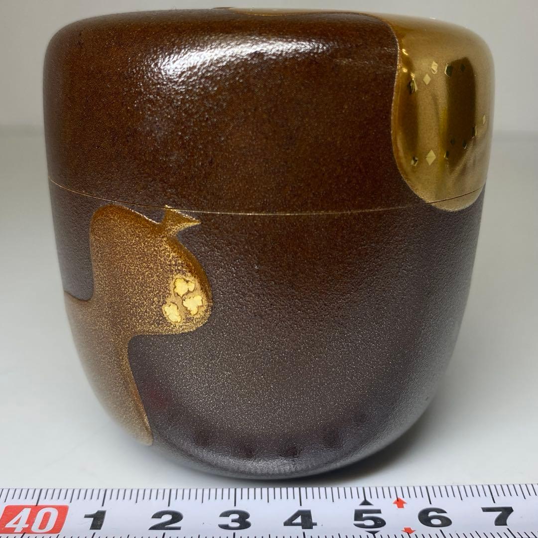 吉田華正造　六瓢蒔絵　銀錆塗　内銀地　大棗　高さ7.3cm東N7-1118☆2F