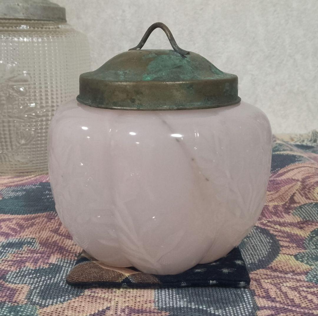 大正時代 乳白色桜色 飴屋瓶 砂糖瓶 あめや瓶 氷コップ