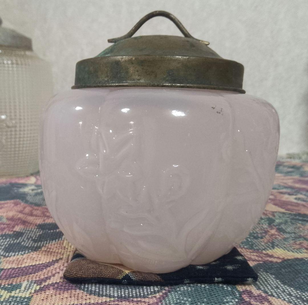 大正時代 乳白色桜色 飴屋瓶 砂糖瓶 あめや瓶 氷コップ