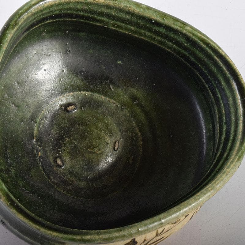 茶道具　織部焼　沓茶碗　桐箱付　N　7046