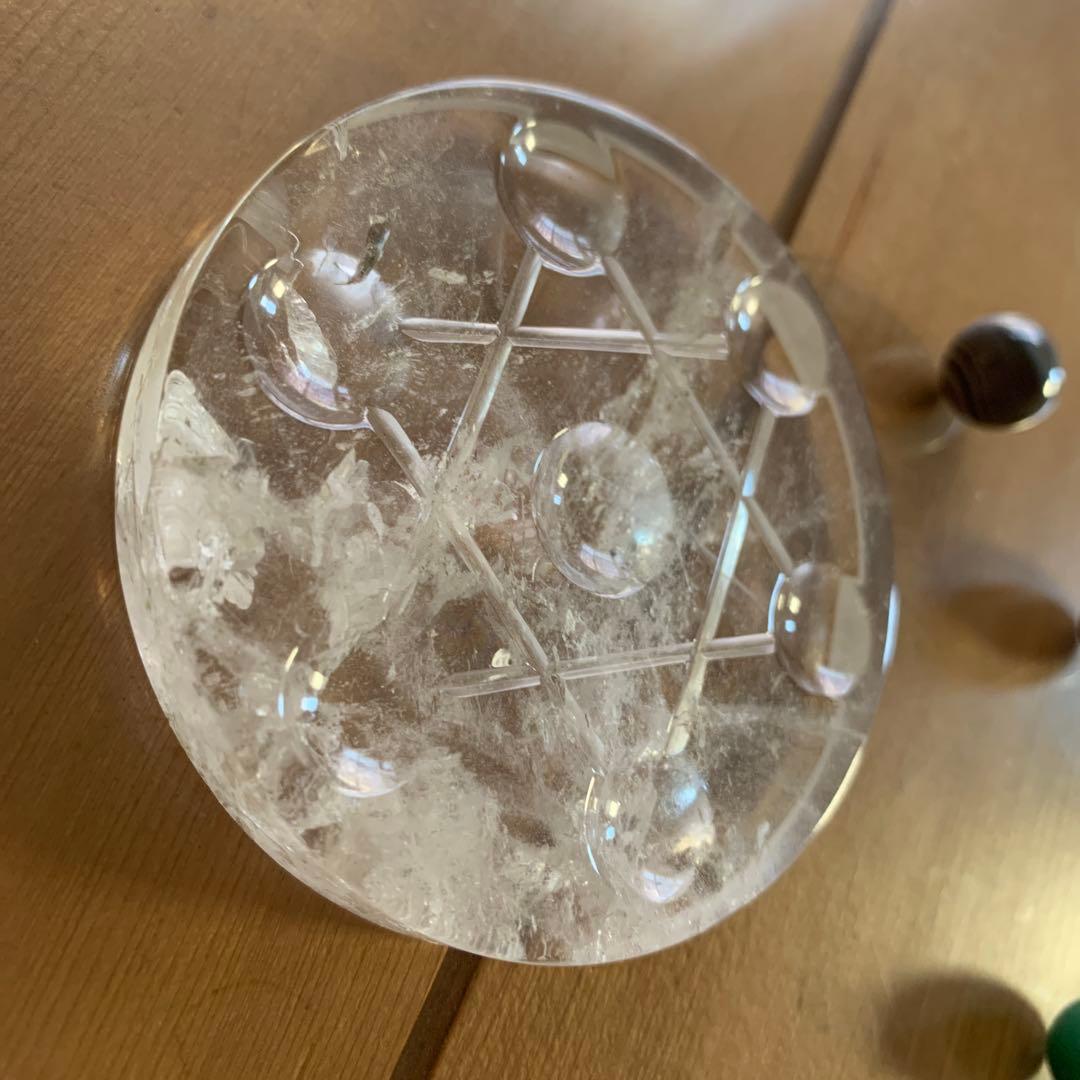 天然パワーストーン　プラチナルチル丸玉と六芒星水晶のセット