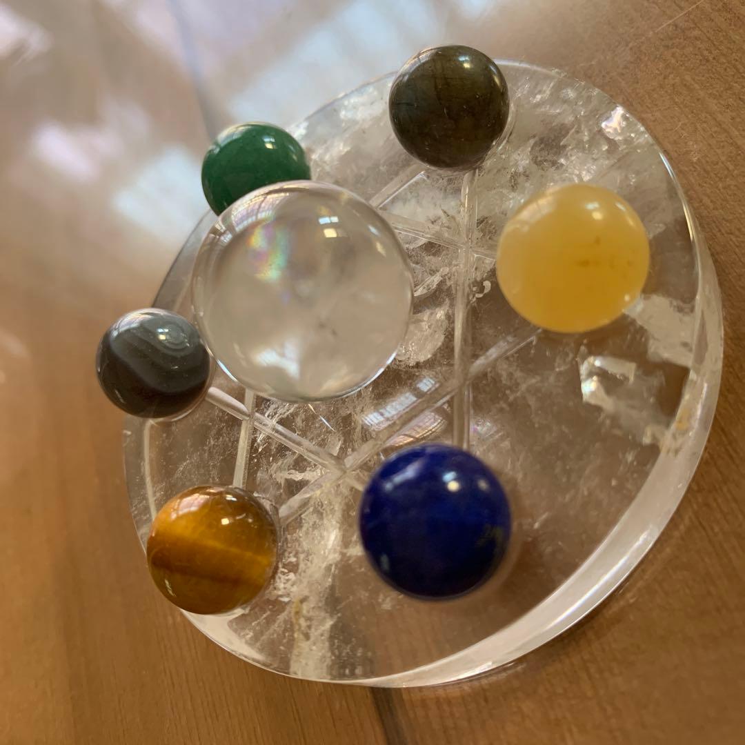 天然パワーストーン　プラチナルチル丸玉と六芒星水晶のセット