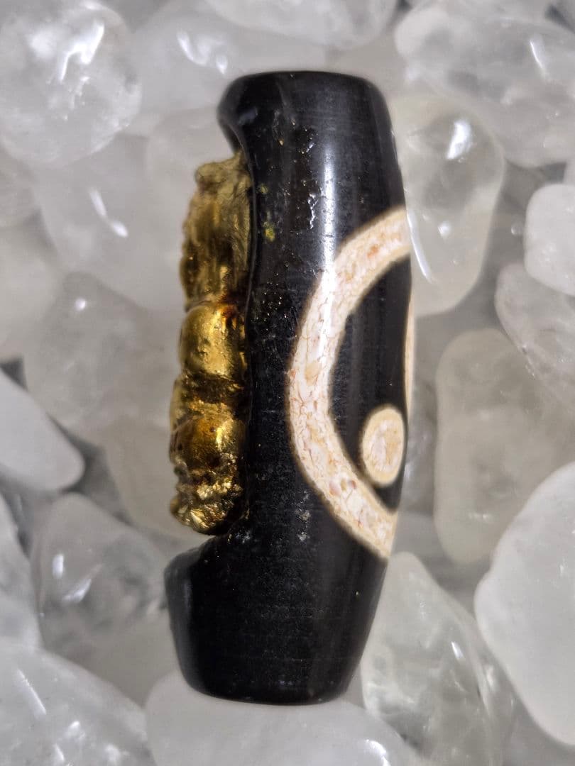 924　天珠　 観音天珠　金色仏像　 陰陽　太極　dzibeads！