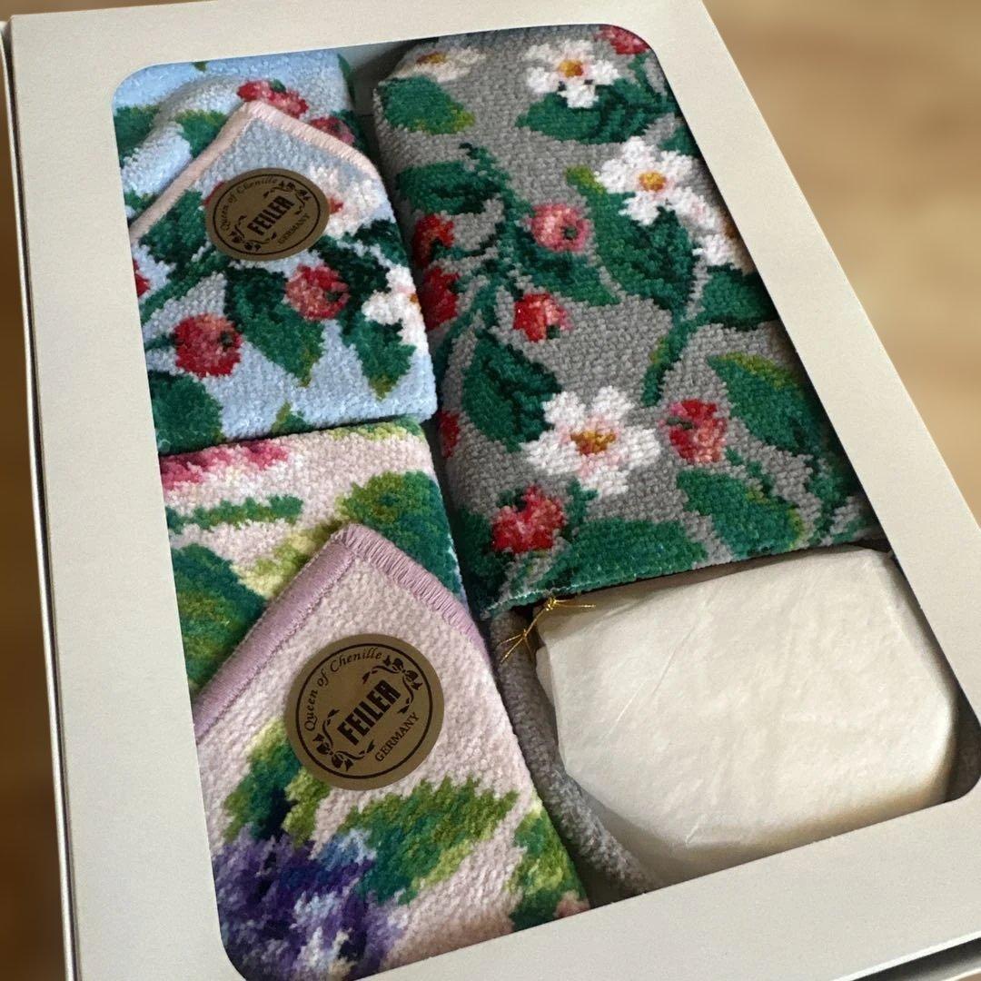 新品未使用FEILER 花柄タオルハンカチ2枚セット&ペットボトルホルダー