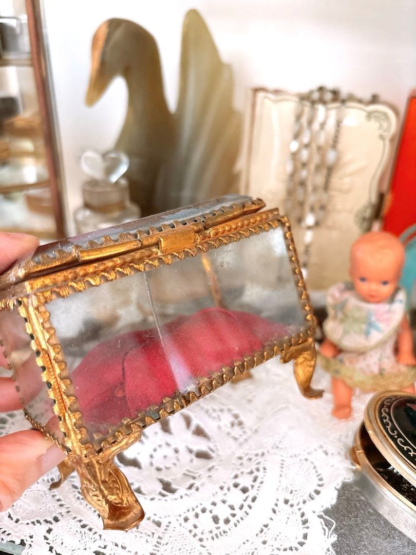 ベベルガラスジュエリーケース　ジュエリーボックス　フランスアンティーク　19世紀