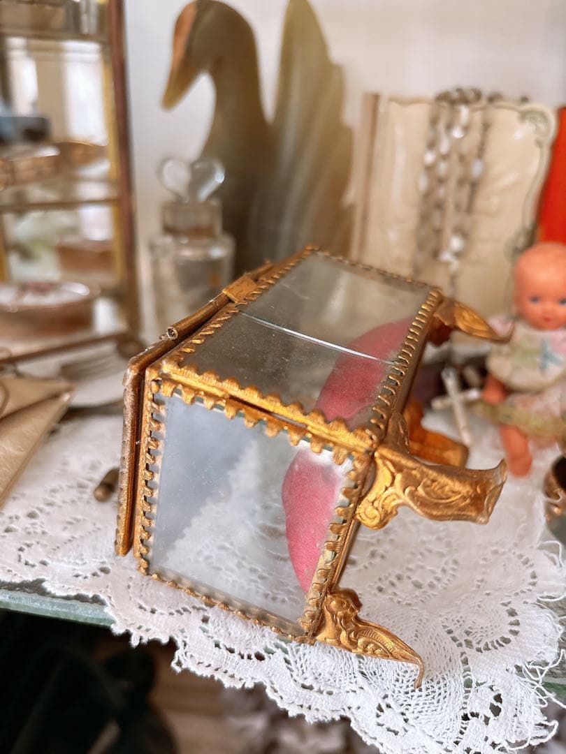 ベベルガラスジュエリーケース　ジュエリーボックス　フランスアンティーク　19世紀