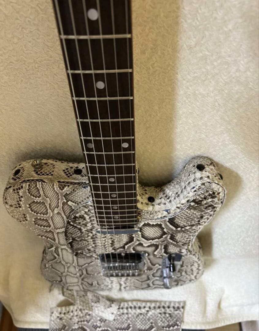 エレキギター テレキャスタータイプ　本物パイソン（ヘビ革）貼り込み
