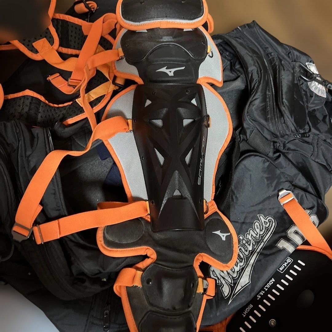 ミズノ硬式用 キャッチャー SAMURAプロテクター セットブラック オレンジ