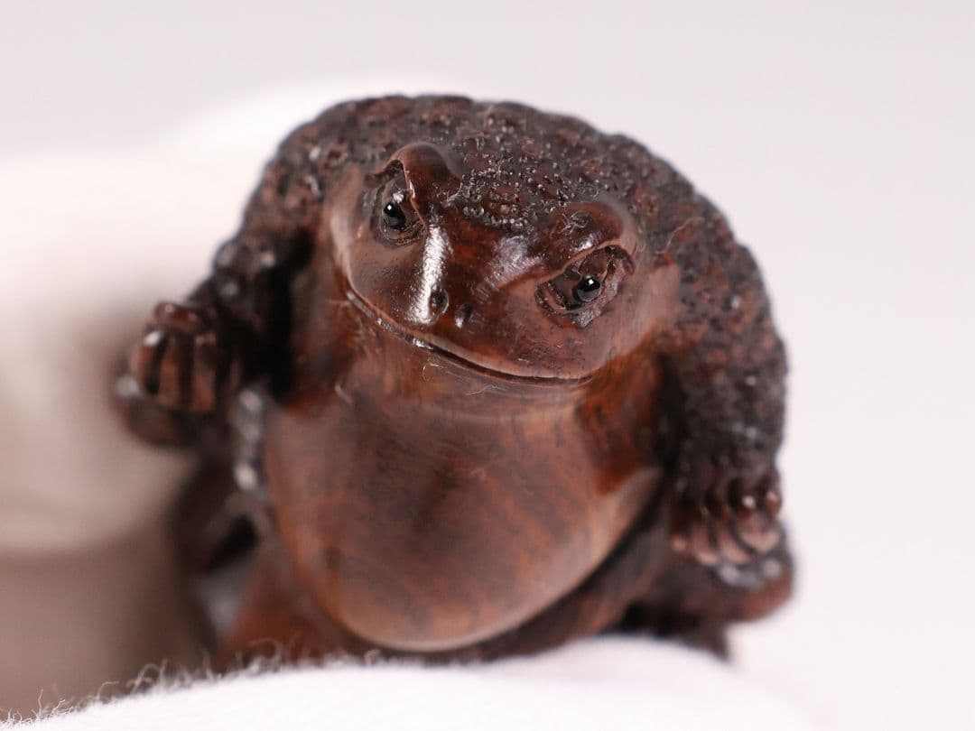 木製 提物 根付 友一銘 蛙力士 横綱 相撲 彫刻 木彫【MA888】