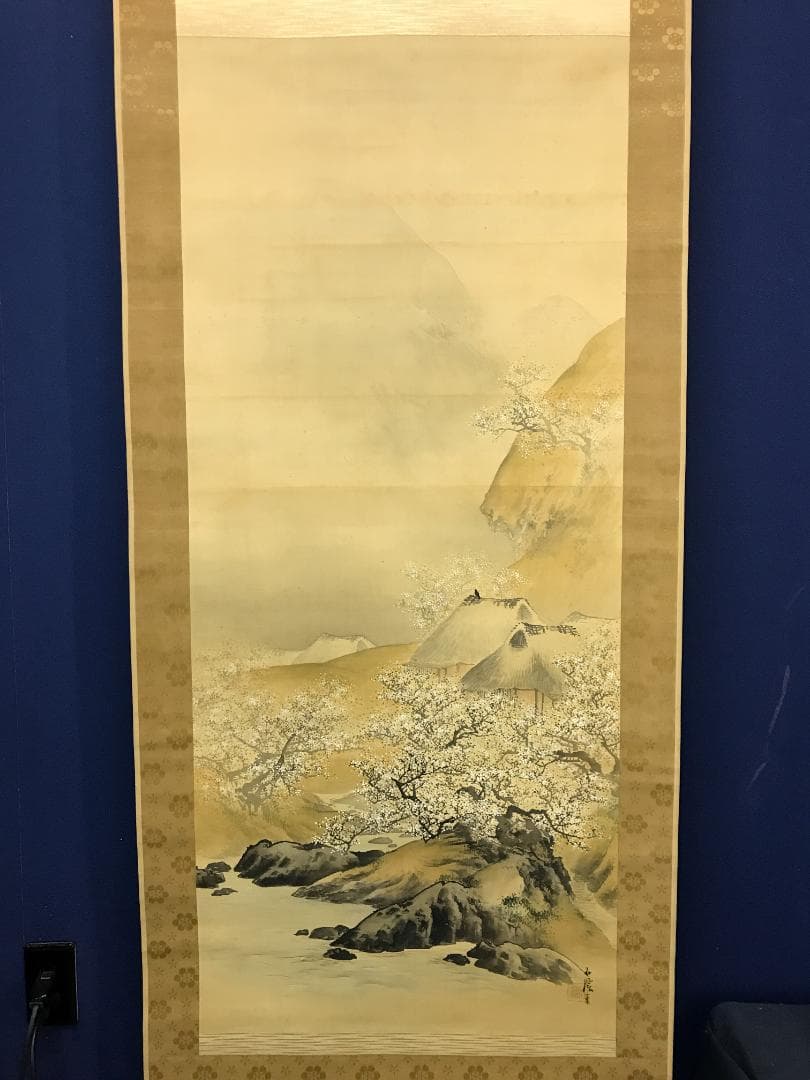 真作/石渓/梅花山村図/山/村/山水/家/布袋屋掛軸HB-133