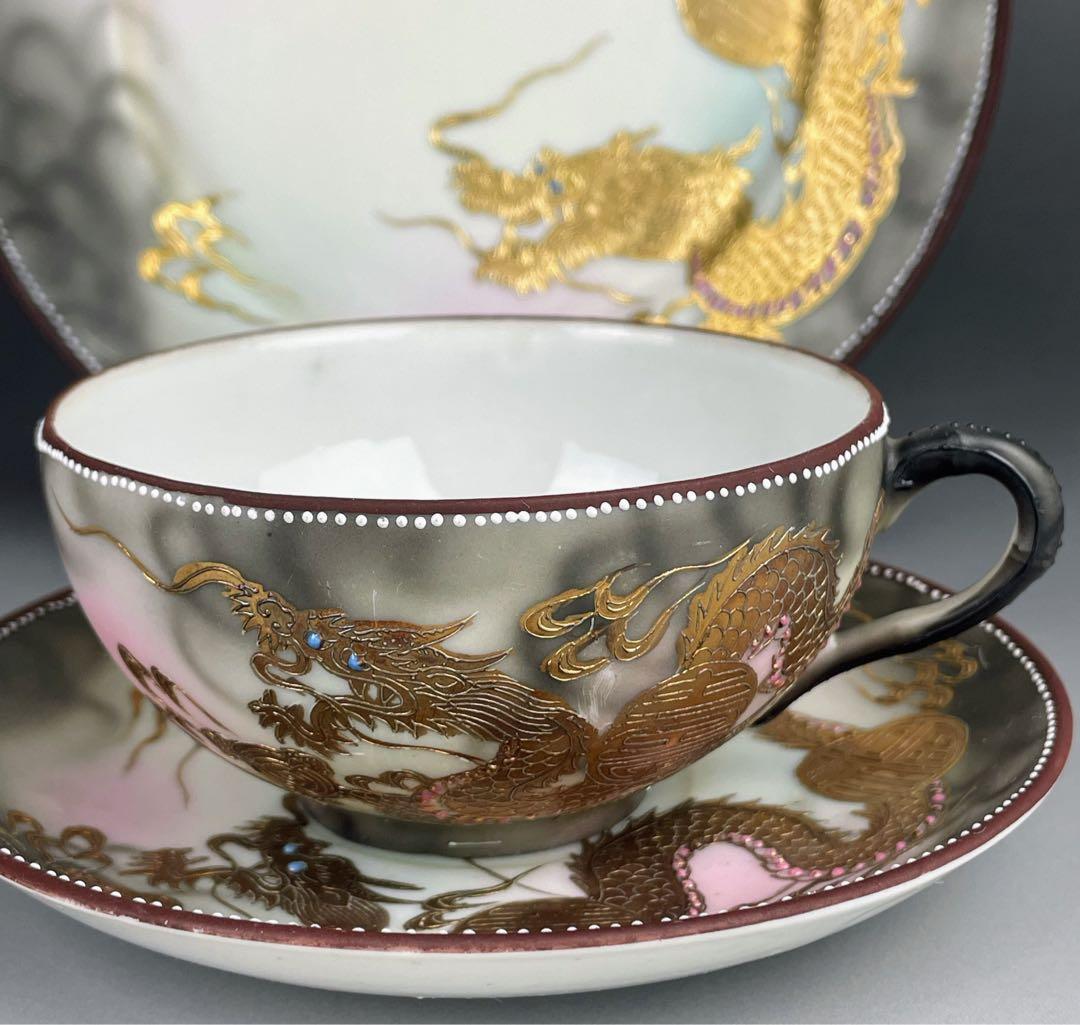 オールドニッポン 龍紋 ティーカップ ソーサー トリオ ドラゴン ぼかし 竜