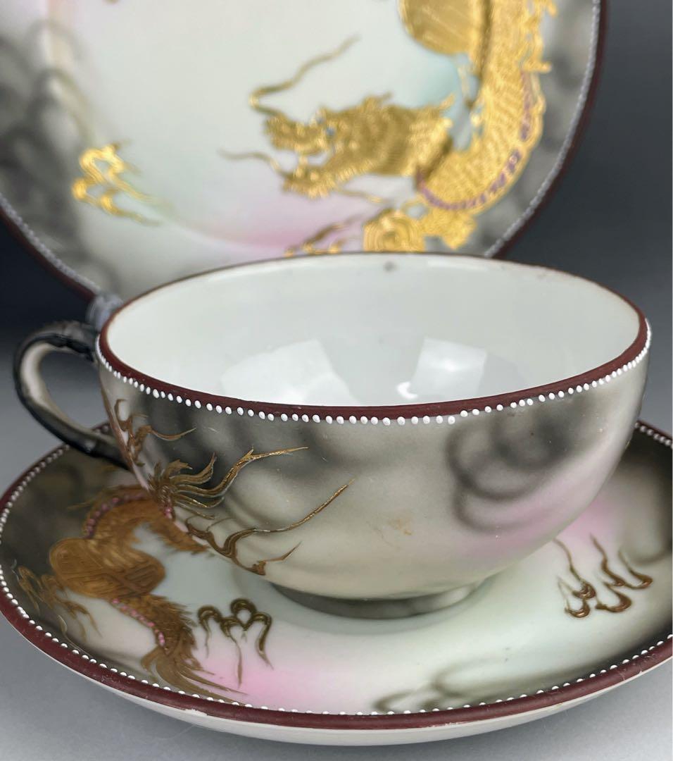 オールドニッポン 龍紋 ティーカップ ソーサー トリオ ドラゴン ぼかし 竜