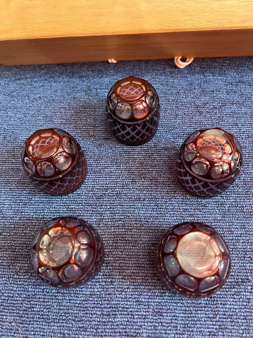 928 薩摩切子　猪口　5客　未使用