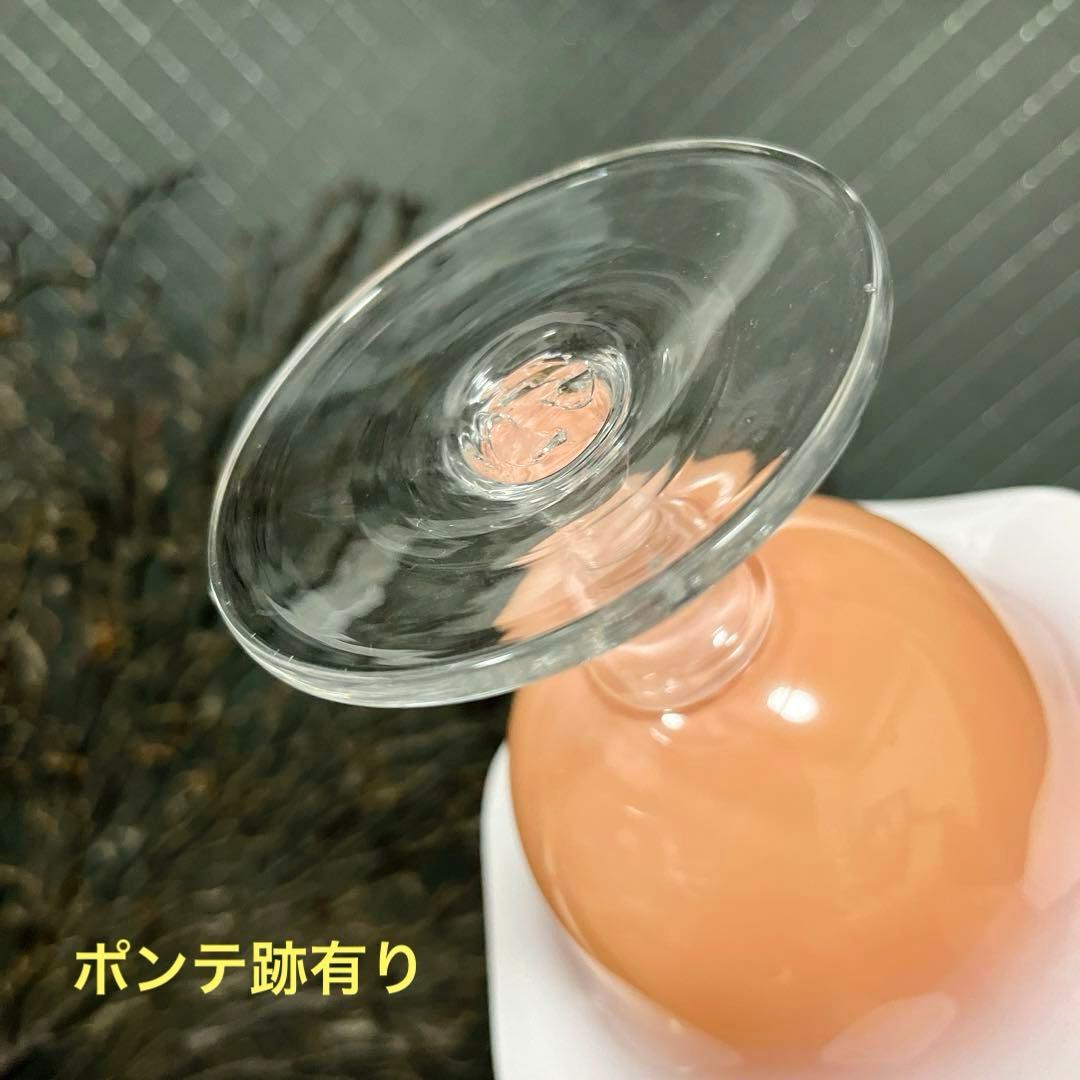 骨董　時代　２色バイカラーフリル 乳白色ガラス　橙色　脚付コンポート　菓子器