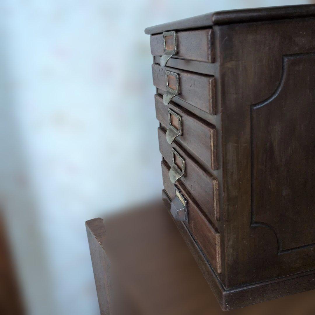 ブロカント古道具木製引き出し式収納 5段