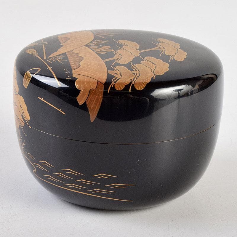 sai316 　柿本章作　塩釜蒔絵　内金溜　平棗　共布共箱　M　R9244