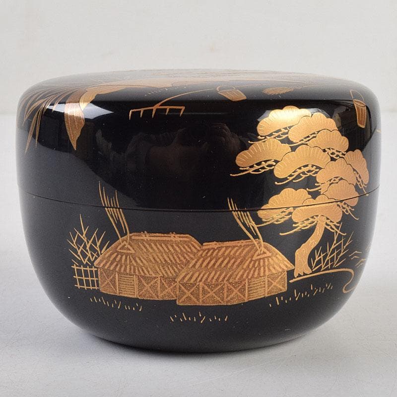 sai316 　柿本章作　塩釜蒔絵　内金溜　平棗　共布共箱　M　R9244