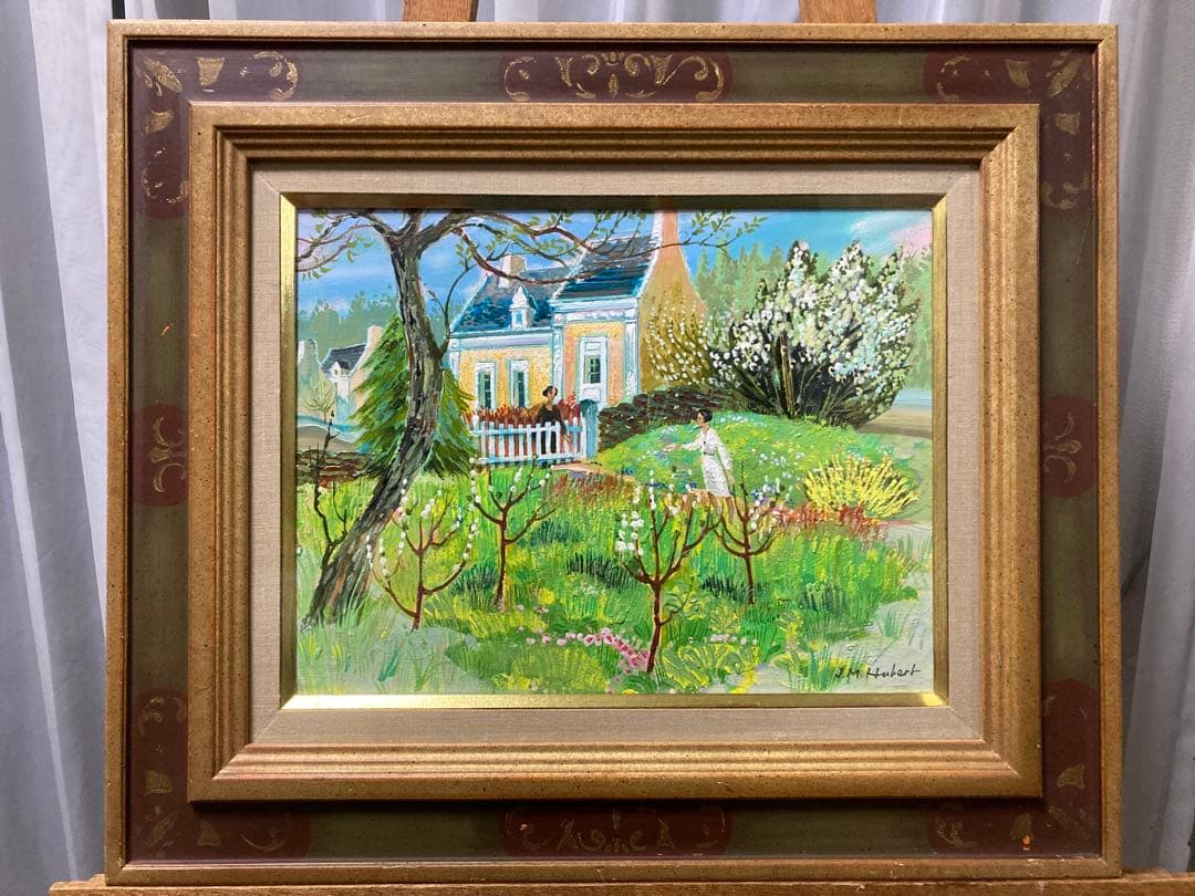油彩 油絵 フランス風景【J.M. Hubert】 箱あり F5号