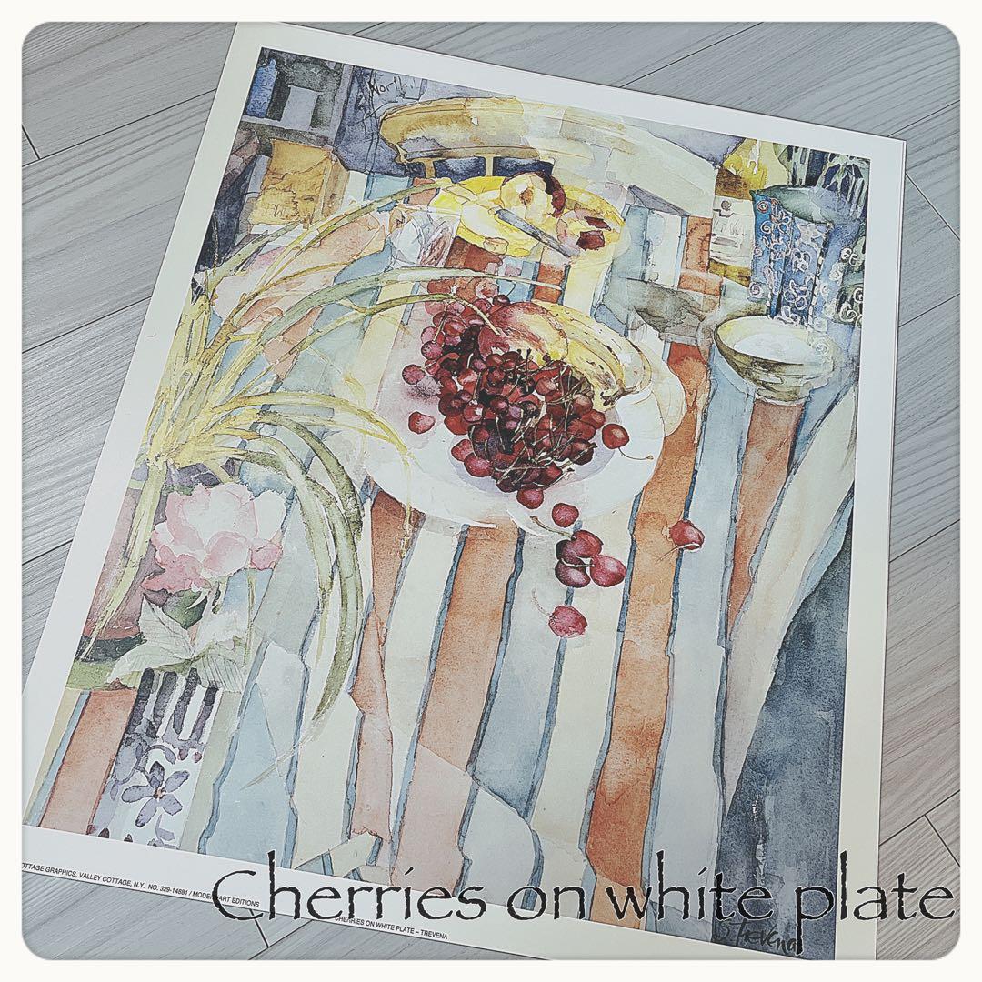 Shirley Trevena イギリス　花とフルーツ水彩画プリント　4枚セット