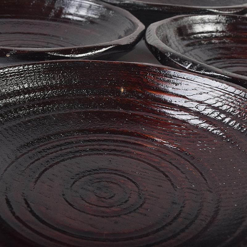 漆芸家　村瀬治兵衛作　沢栗　茶托　五客　V　R8869